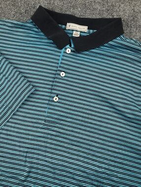 Peter Millar Golf Polo Shirt Mens 2XL Turquoise Teal Blue Striped Cotton Vintage